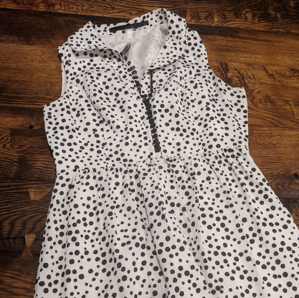 Collared black and white polka dot dress